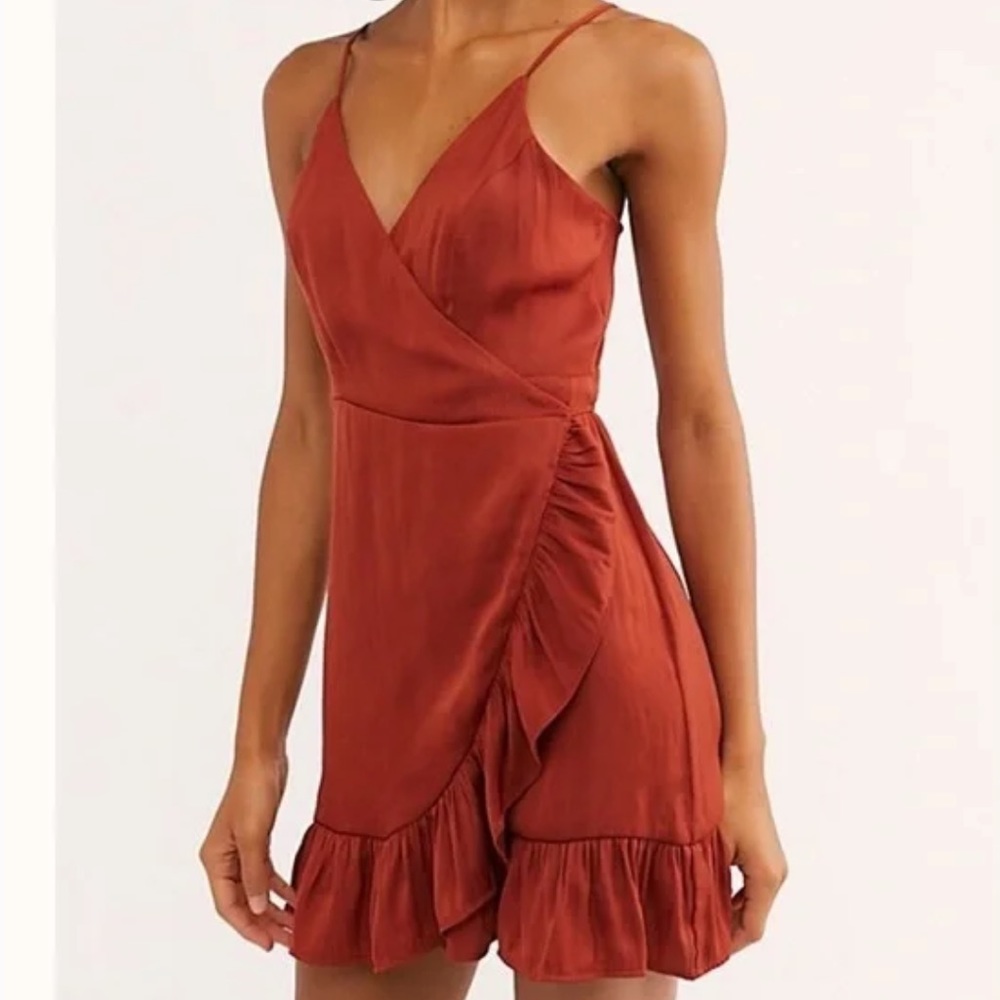 FREE PEOPLE, All My Love Wrap Shine Mini Dress In Satin